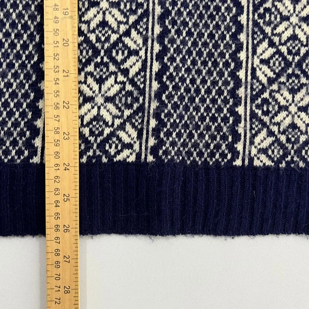 Vtg Alps Knitmeister Fair Isle Sweater Mens L Navy White Snowflake Turtleneck - Picture 7 of 10